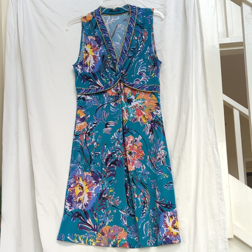 Tahari teal sleeveless floral fress